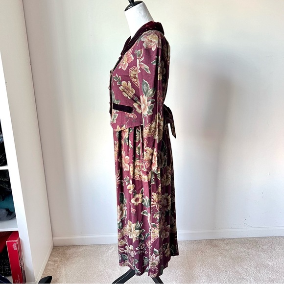 Vintage MOLLY MALLOY Petite Floral Velvet Collar Long Sleeve Dress—SZ. 4P - Picture 3 of 17